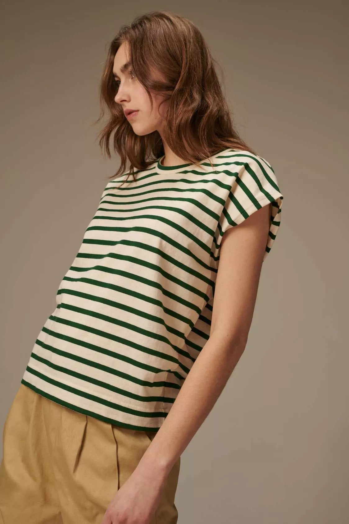 Marinière sem mangas THEOXANE cru-verde